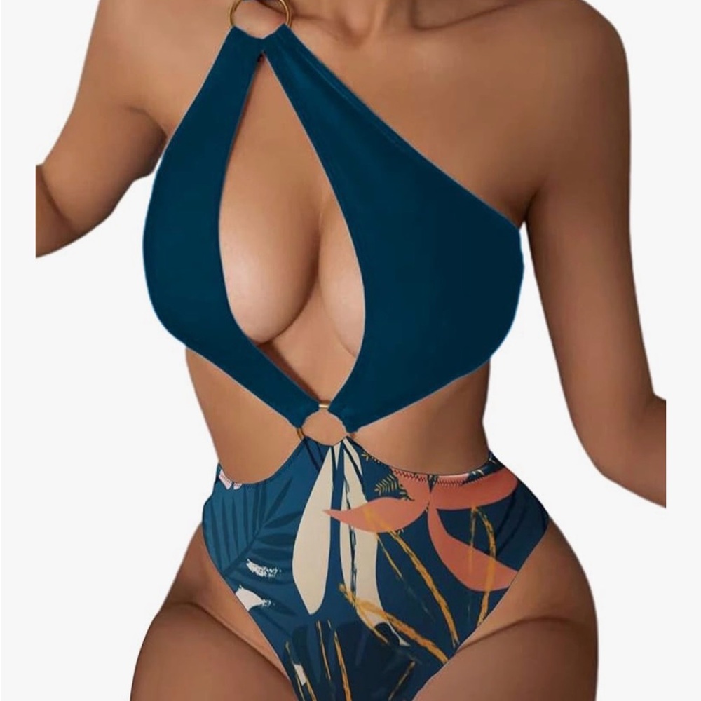 LIMITED* Turquoise One Piece Swimsuit  (High Cut) with O-Ring Halter.